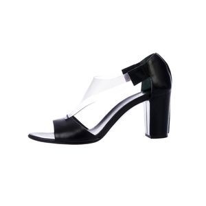 Costume National Leather Round Toe PVC Cutout Heeled Sandals